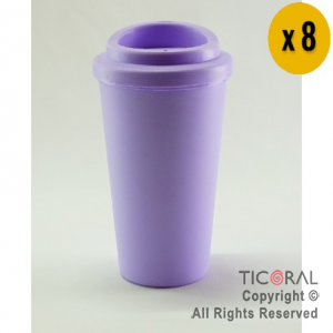VASO TERMICO DE PLASTICO CAFE TIPO STARBUCKS LILA PASTEL 300 CC X 8
